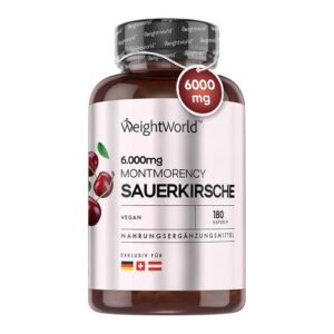 Montmorency Sauerkirschen Kapseln 6000 mg (50:1) - 180 Vegane Kapseln 3 Monate Vorrat