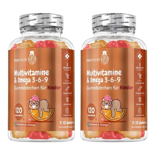 Multivitamin Gummibärchen für Kinder - 2er-Pack, 120 Bärchen - Mit Omega 3, 6, 9